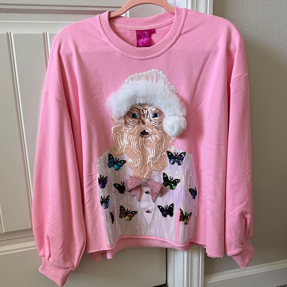 QUEEN OF SPARKLES Pink Sweatshirt with Sequin Santa